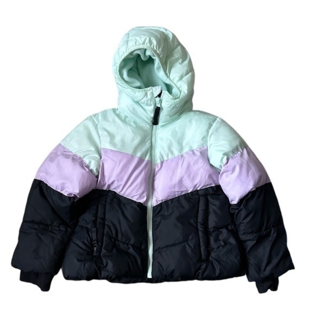 All In Motion Tri Color Hooded Puffer‎ Jacket Sz XS 3-6